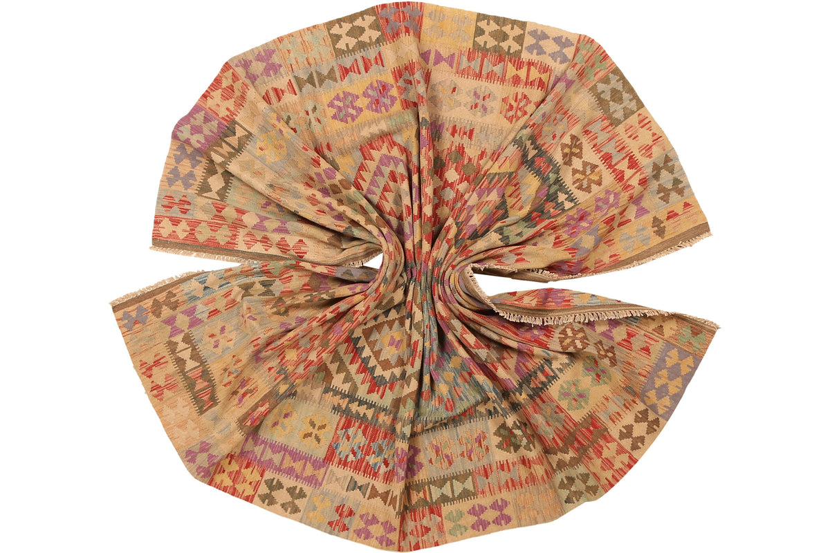 Earth Tone Geometric Panel Kilim Rug, 297 × 199 cm — view 10