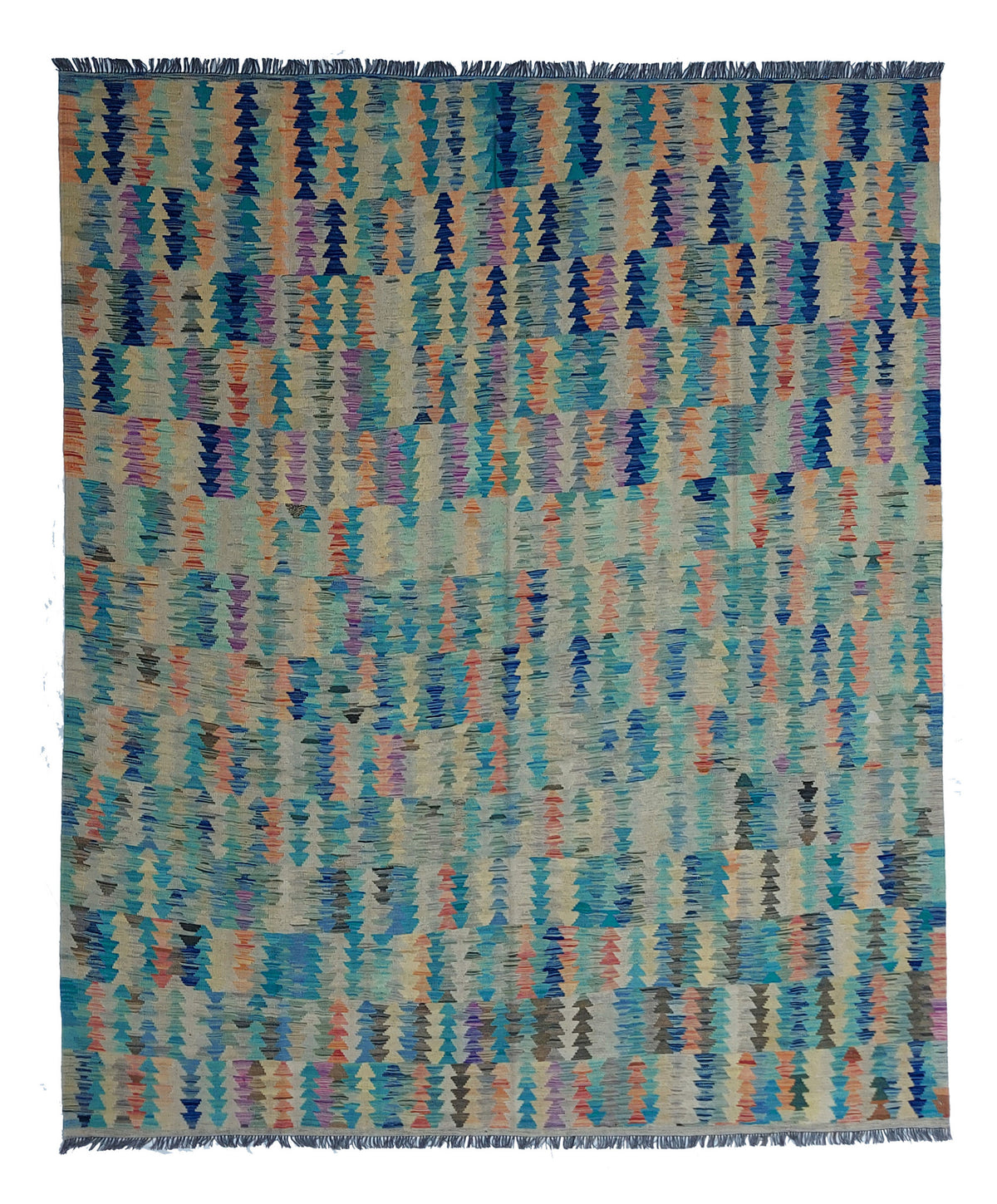Blue Stripe Mosaic Kilim Rug, 299 × 249 cm — full view