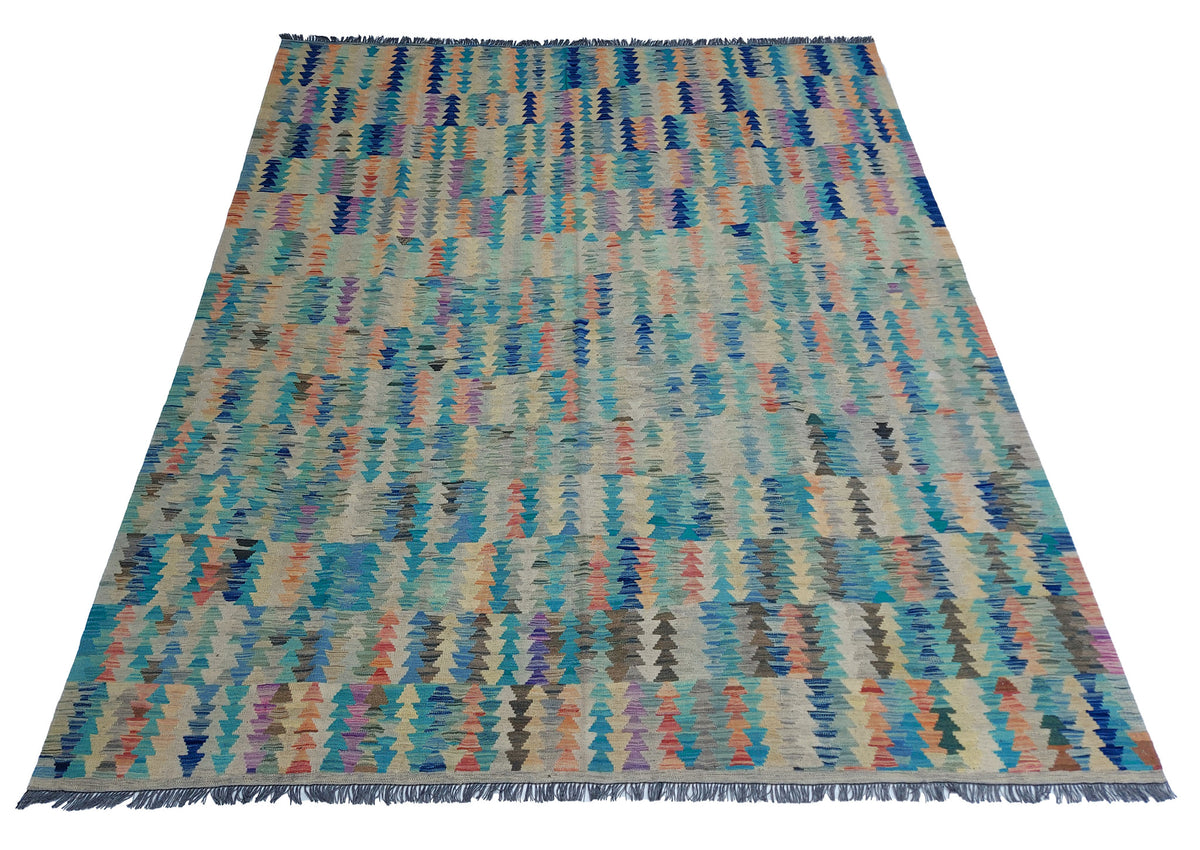 Blue Stripe Mosaic Kilim Rug, 299 × 249 cm — view 2