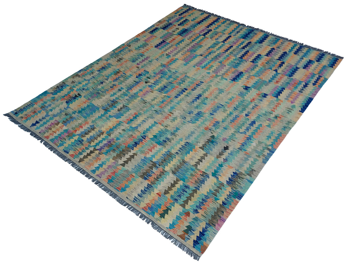 Blue Stripe Mosaic Kilim Rug, 299 × 249 cm — view 3