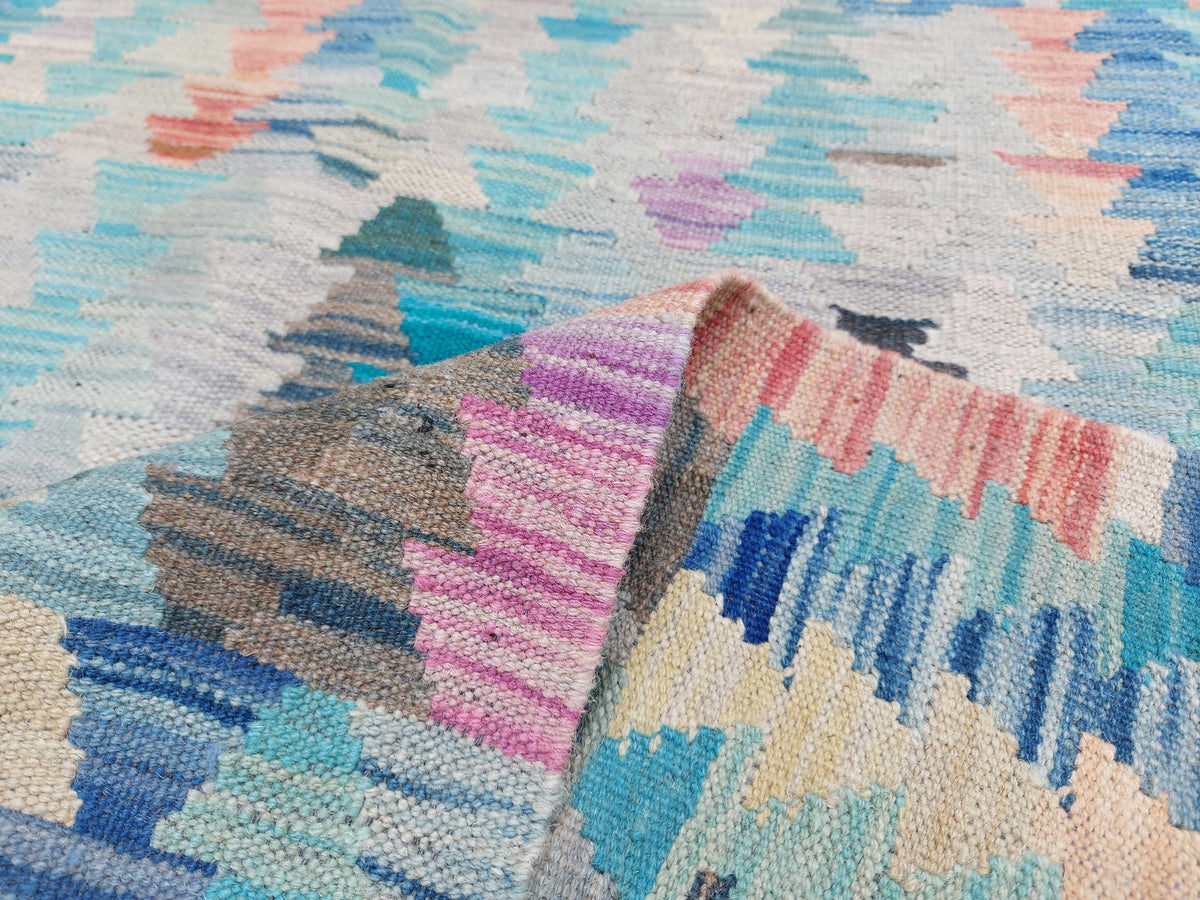 Blue Stripe Mosaic Kilim Rug, 299 × 249 cm — view 5