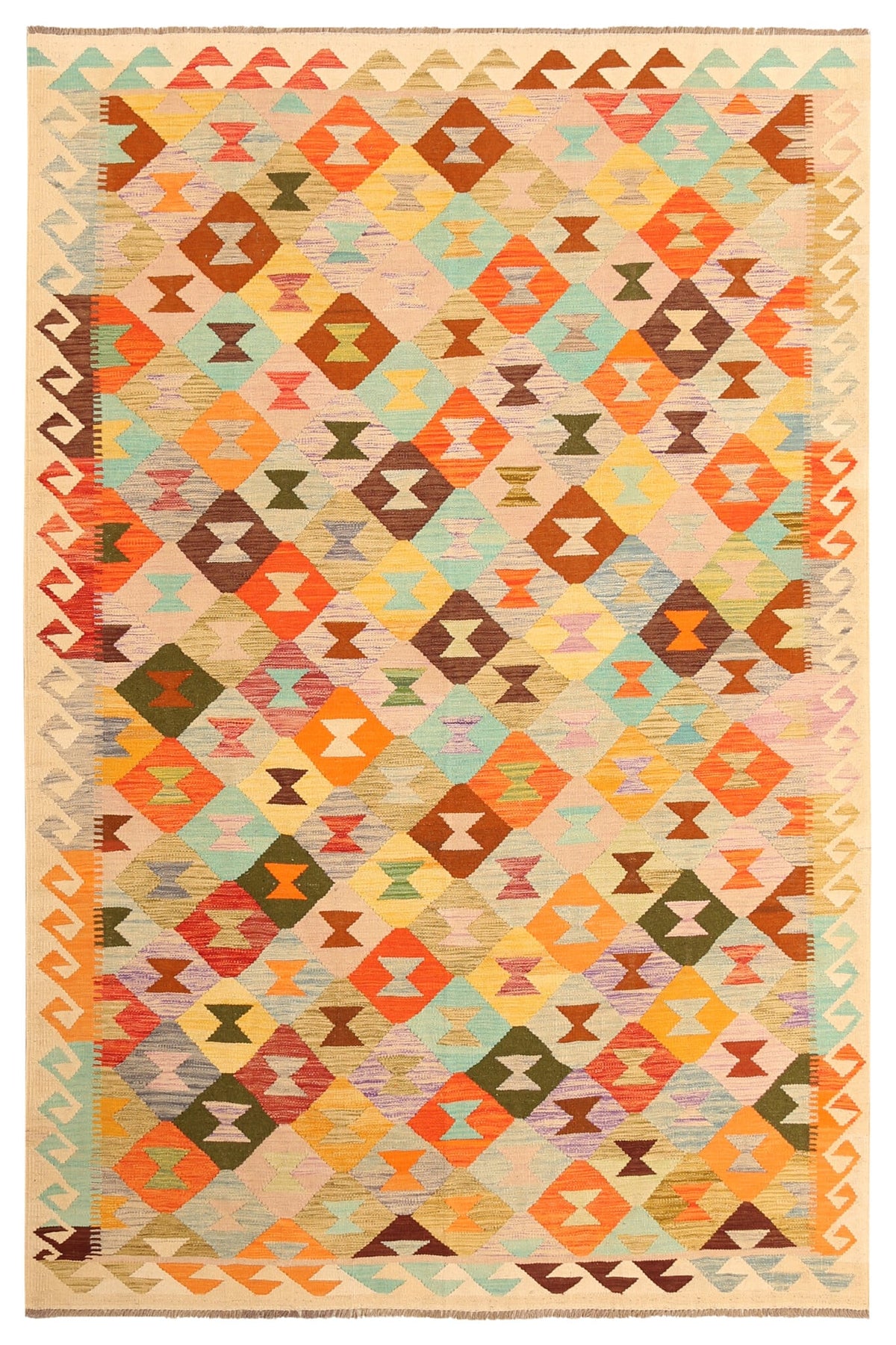 Light Multicolor Motif Kilim Rug, 300 × 196 cm — full view