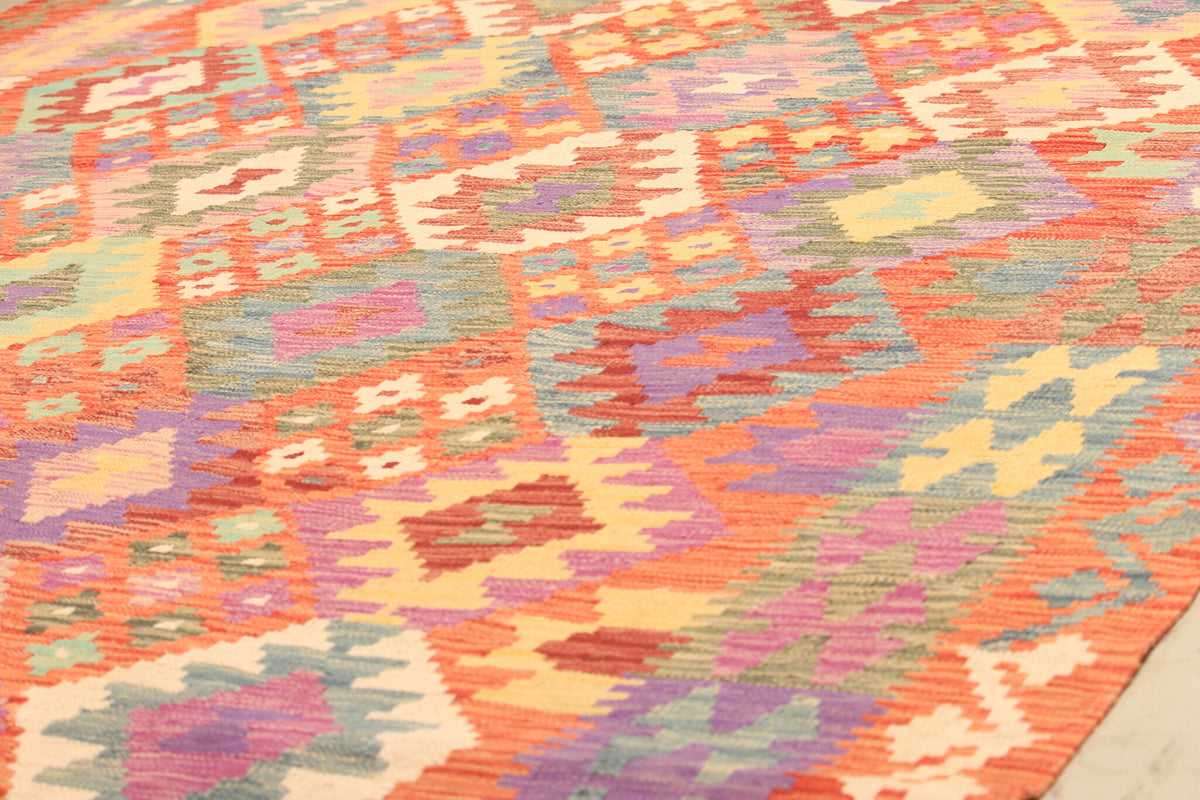 Colorful Kilim Rug with Red Border, 303 × 202 cm — view 4