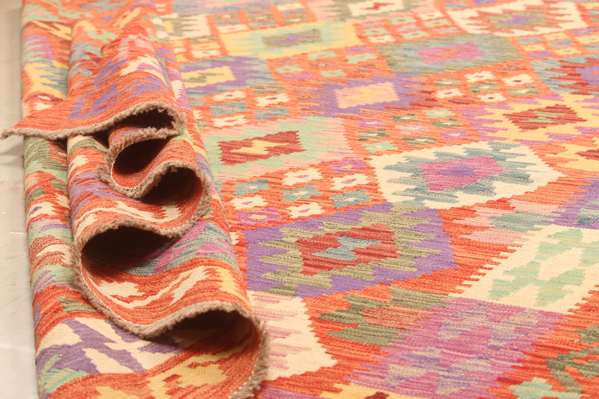 Colorful Kilim Rug with Red Border, 303 × 202 cm — view 5