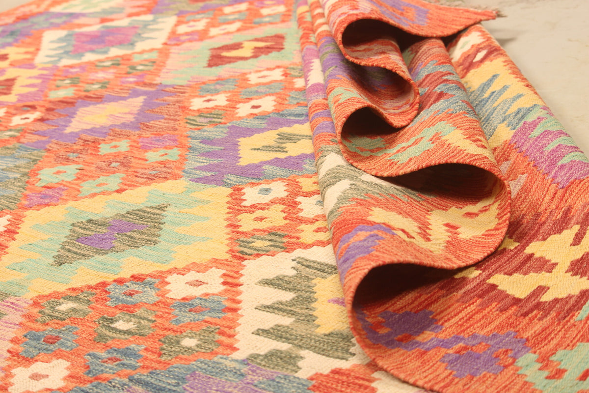 Colorful Kilim Rug with Red Border, 303 × 202 cm — view 6