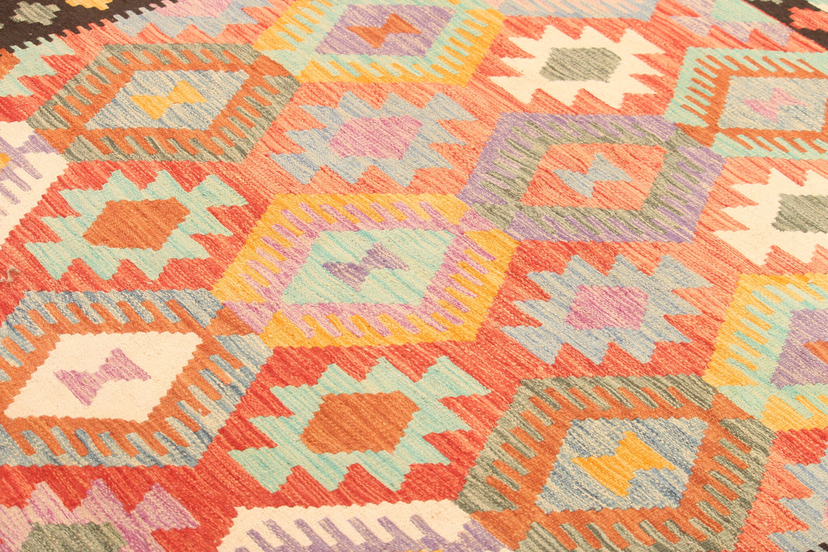 Colorful Kilim Rug with Red Border, 303 × 202 cm — view 9