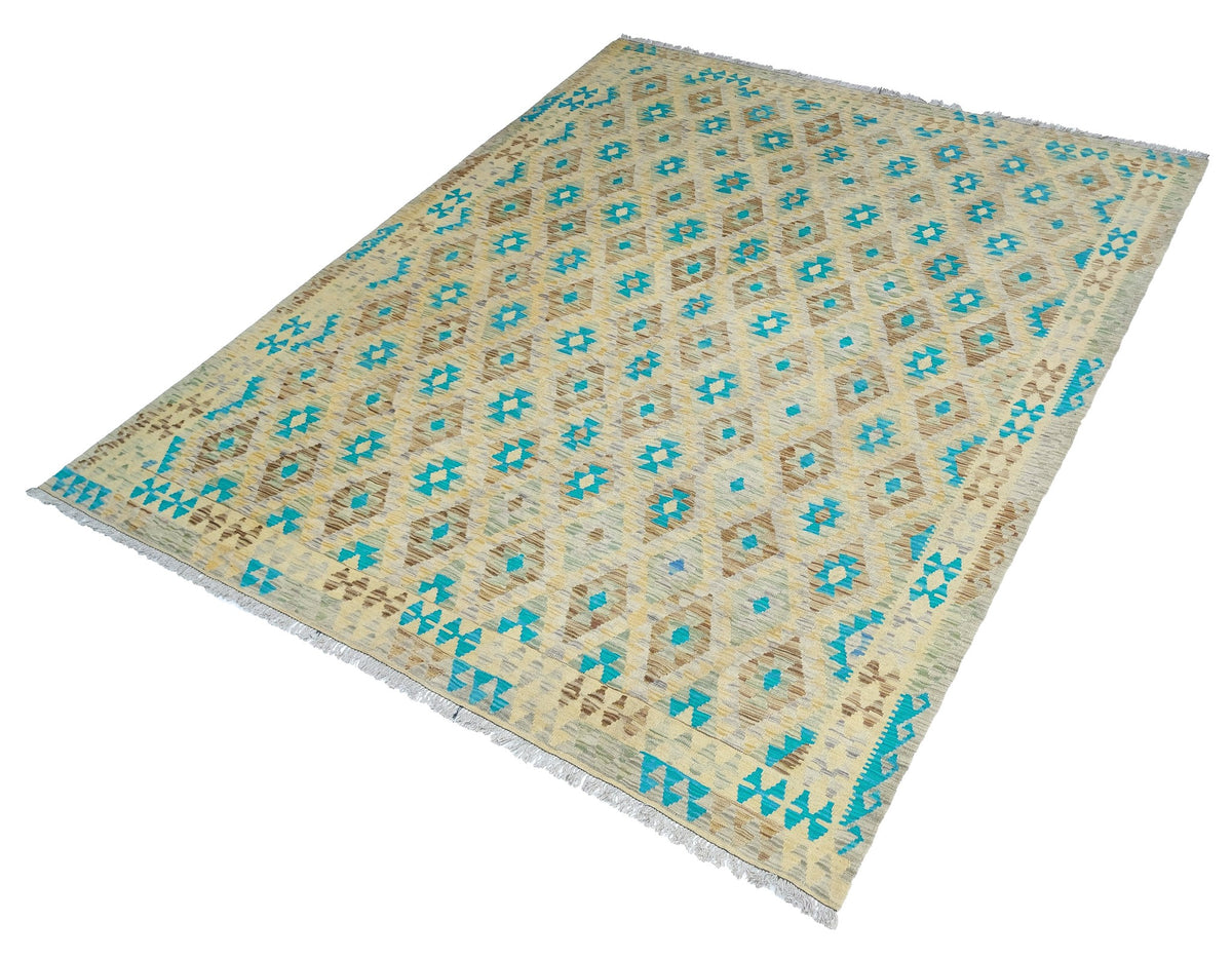 Large Kilim Rug with Turquoise Diamonds, 304 × 256 cm — view 3