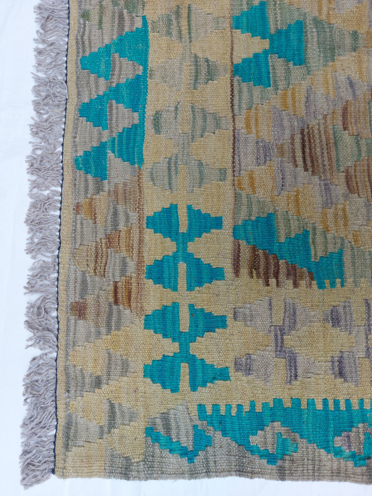 Large Kilim Rug with Turquoise Diamonds, 304 × 256 cm — view 4