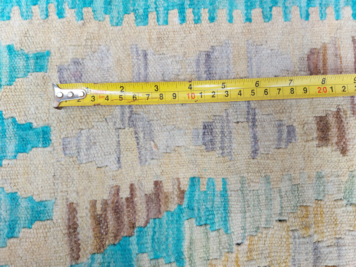 Large Kilim Rug with Turquoise Diamonds, 304 × 256 cm — view 8