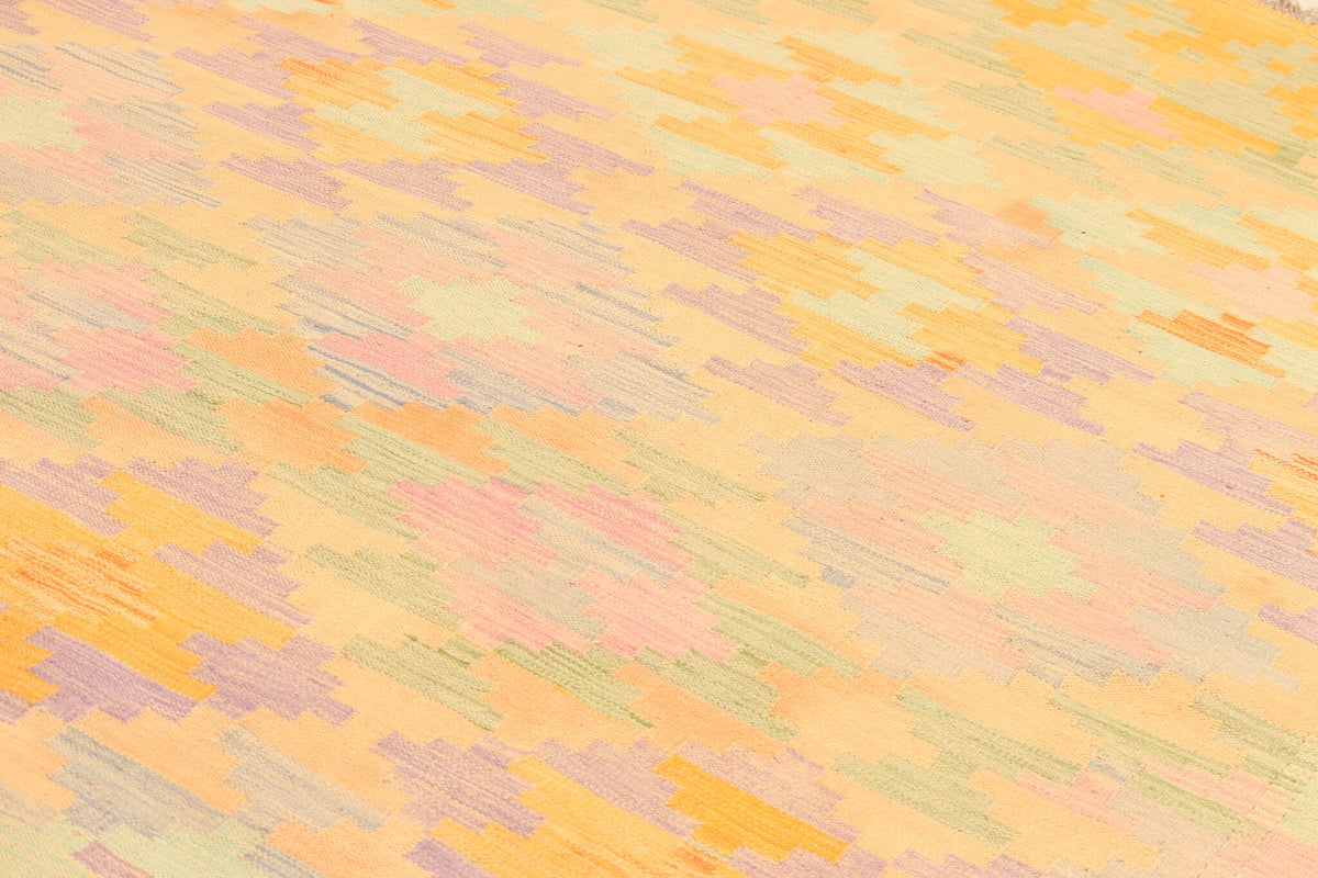 Yellow Kilim Rug with Pastel Motifs, 305 × 197 cm — view 2