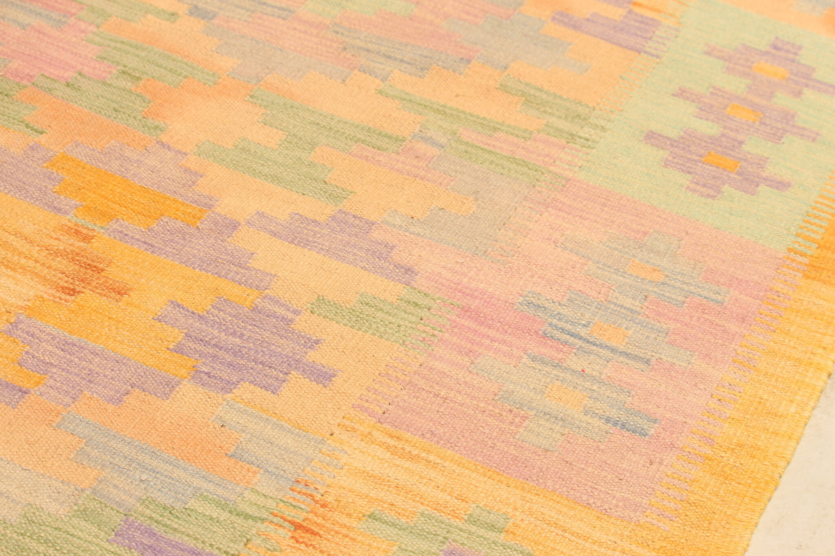 Yellow Kilim Rug with Pastel Motifs, 305 × 197 cm — view 3
