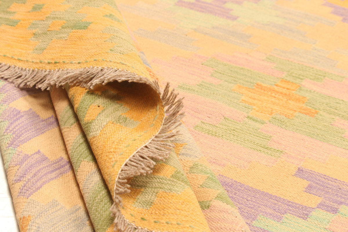 Yellow Kilim Rug with Pastel Motifs, 305 × 197 cm — view 4