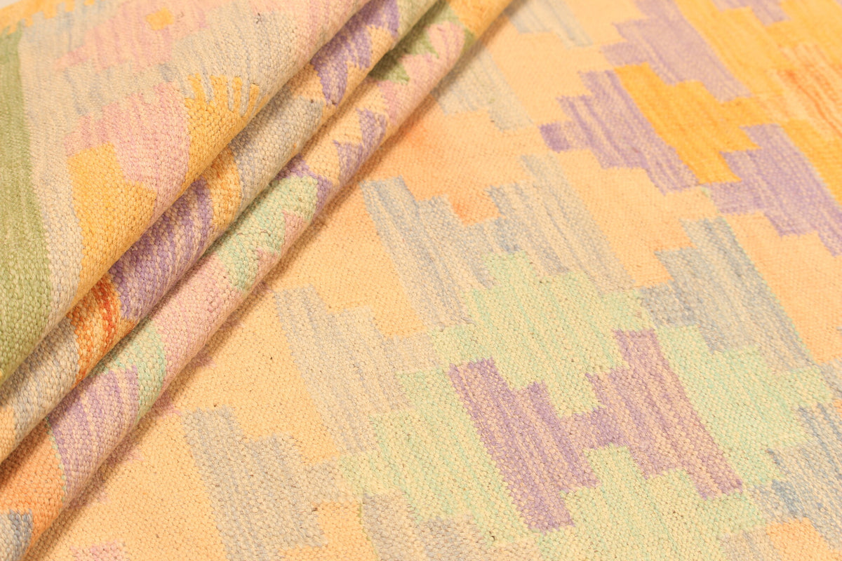 Yellow Kilim Rug with Pastel Motifs, 305 × 197 cm — view 5