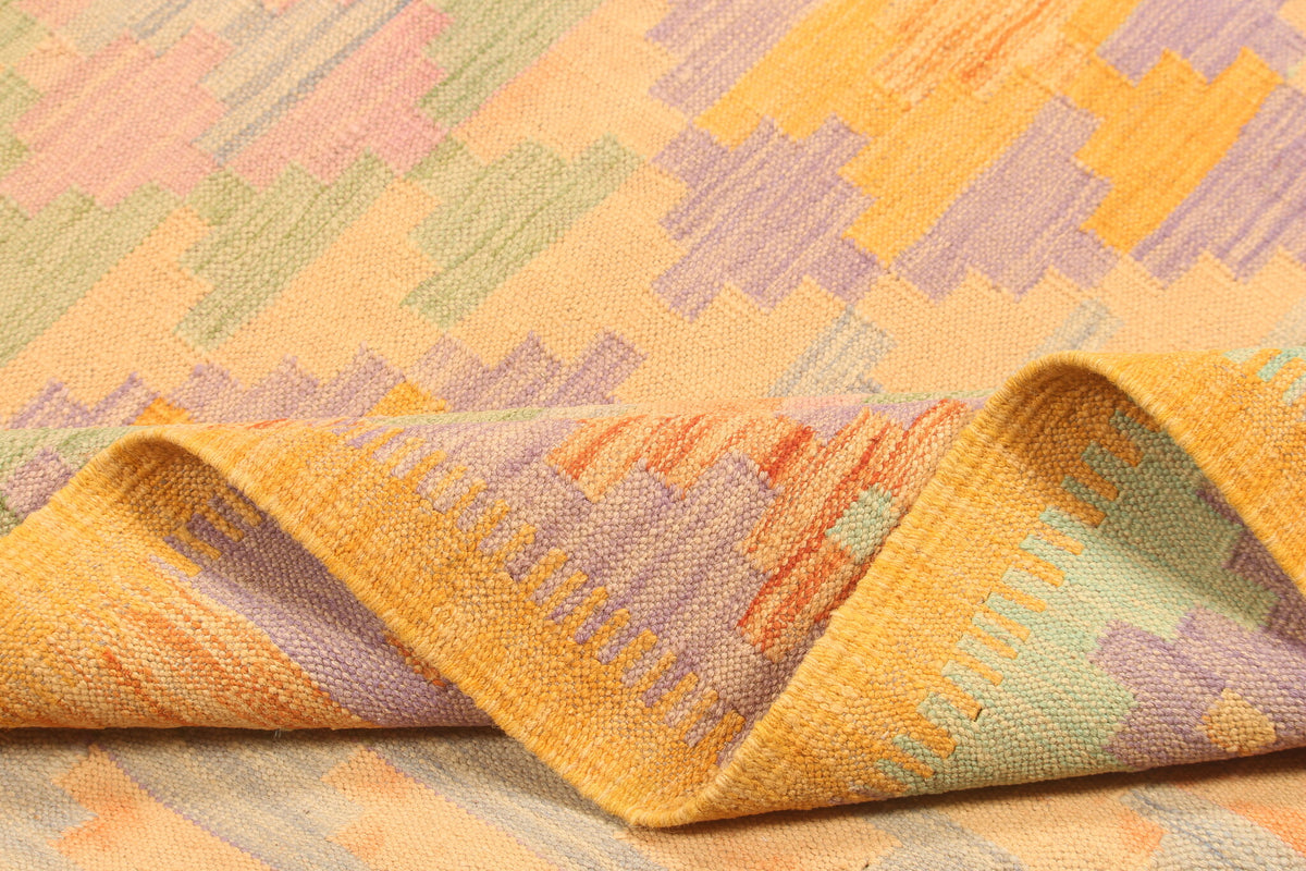 Yellow Kilim Rug with Pastel Motifs, 305 × 197 cm — view 6