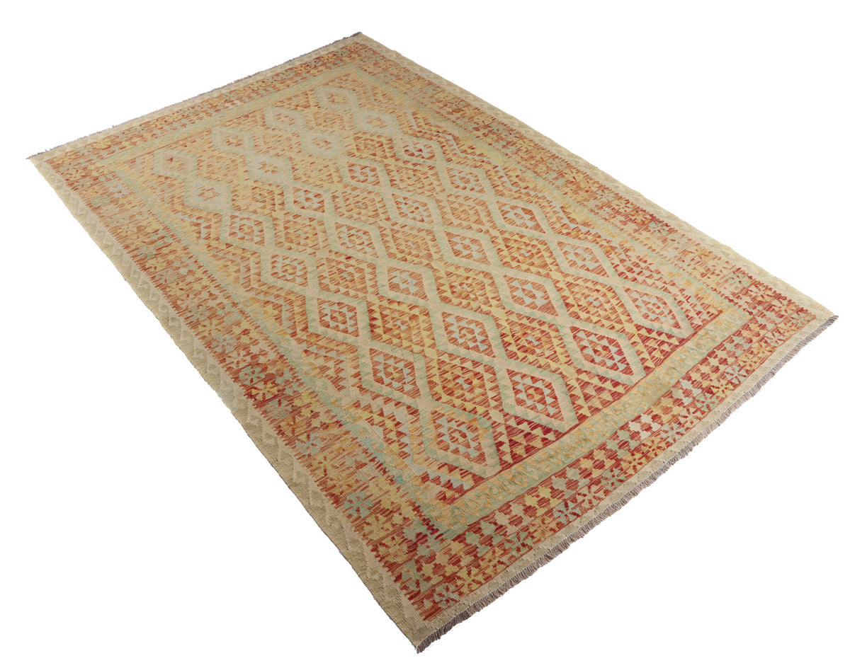 Natural Tone Fine Diamond Grid Kilim Rug, 310 × 210 cm — view 2