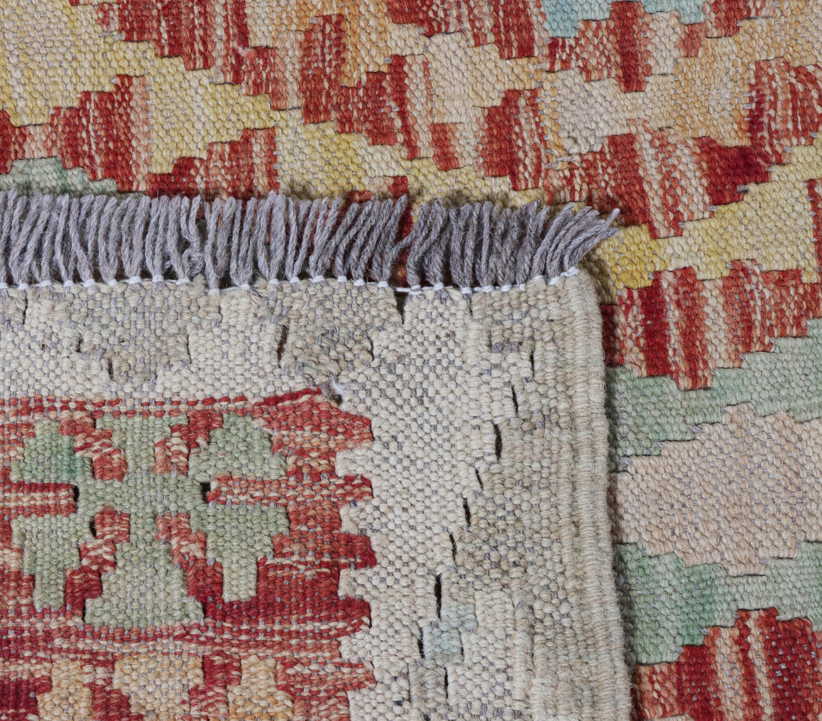 Natural Tone Fine Diamond Grid Kilim Rug, 310 × 210 cm — view 4