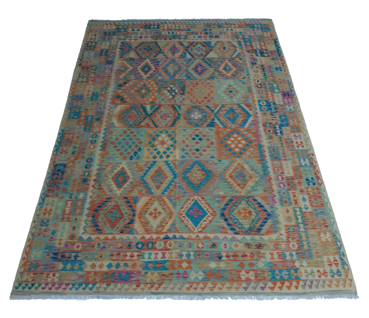 Large Blue Diamond Kilim Rug, 349 × 249 cm — view 2