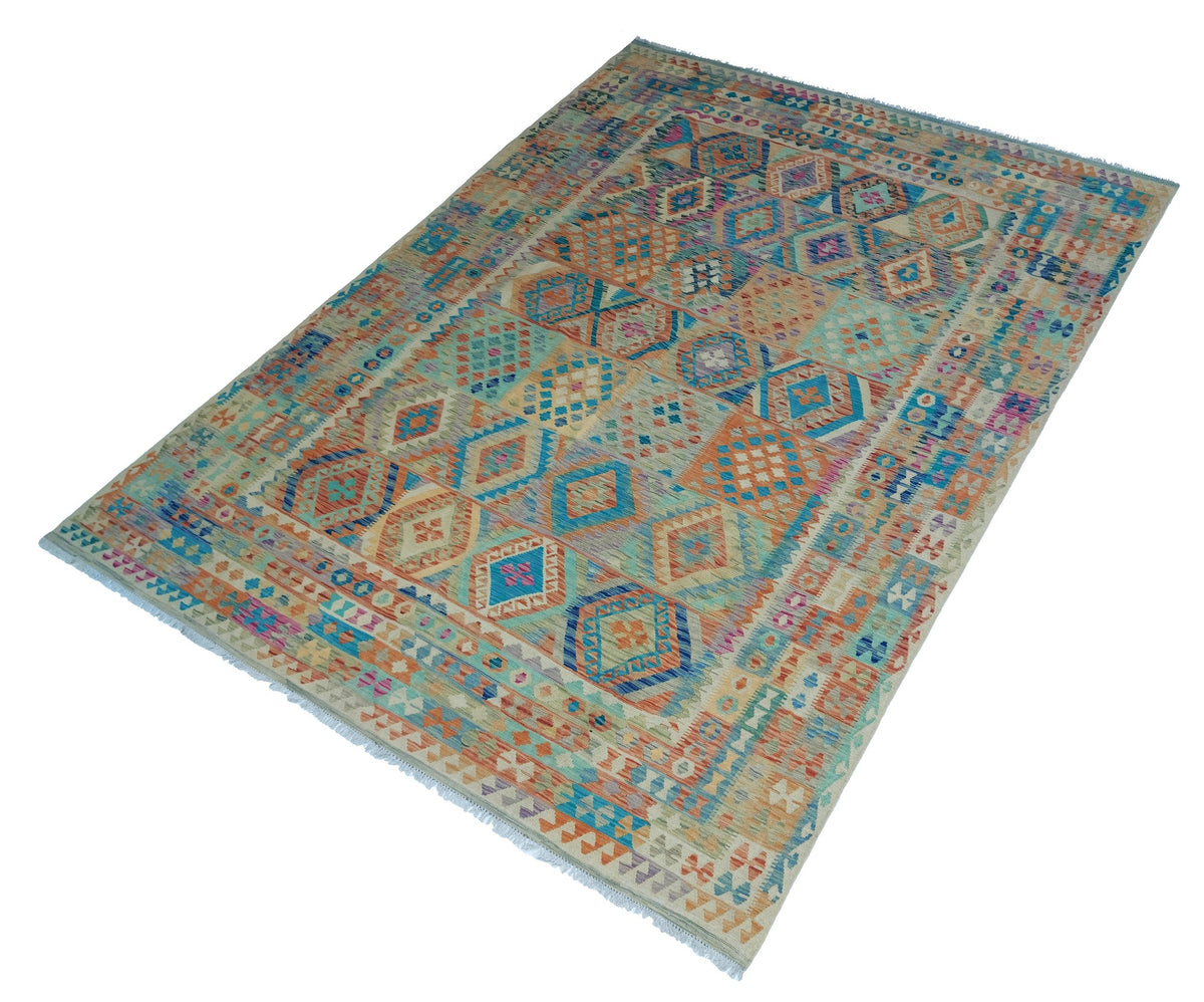 Large Blue Diamond Kilim Rug, 349 × 249 cm — view 3