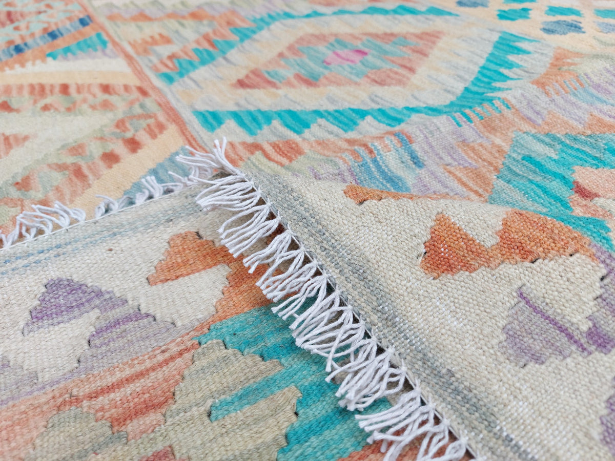 Large Blue Diamond Kilim Rug, 349 × 249 cm — view 6