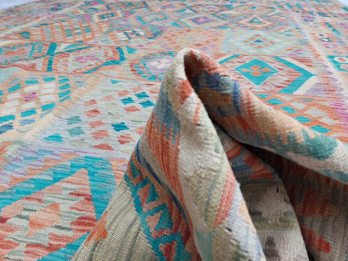 Large Blue Diamond Kilim Rug, 349 × 249 cm — view 7