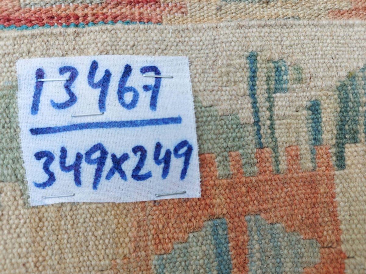 Large Blue Diamond Kilim Rug, 349 × 249 cm — view 9