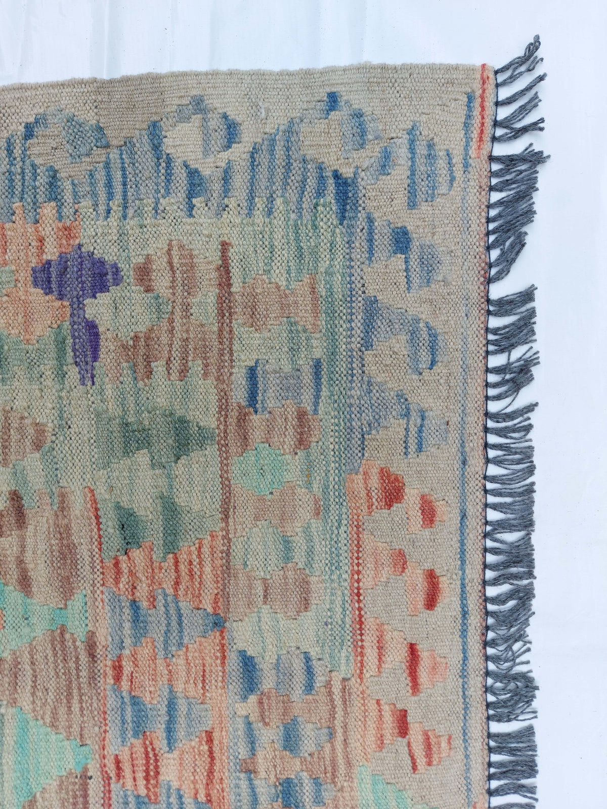 Large Teal Diamond Medallion Kilim Rug, 367 × 270 cm — view 4