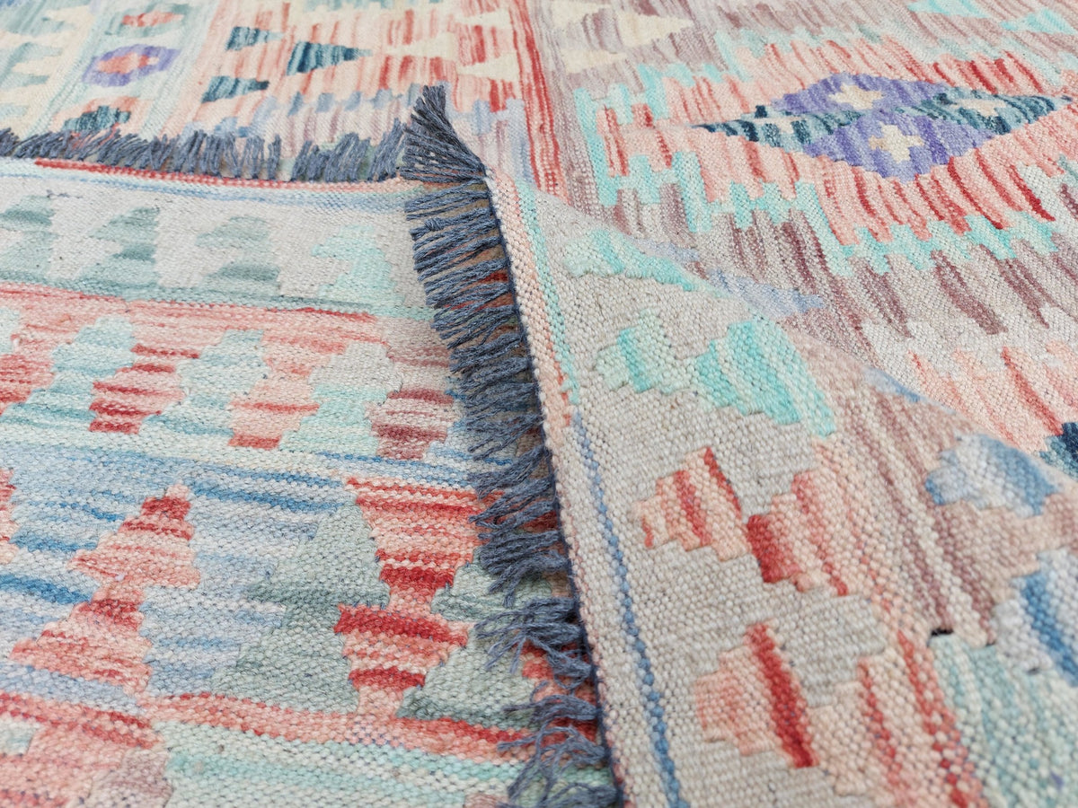Large Teal Diamond Medallion Kilim Rug, 367 × 270 cm — view 5