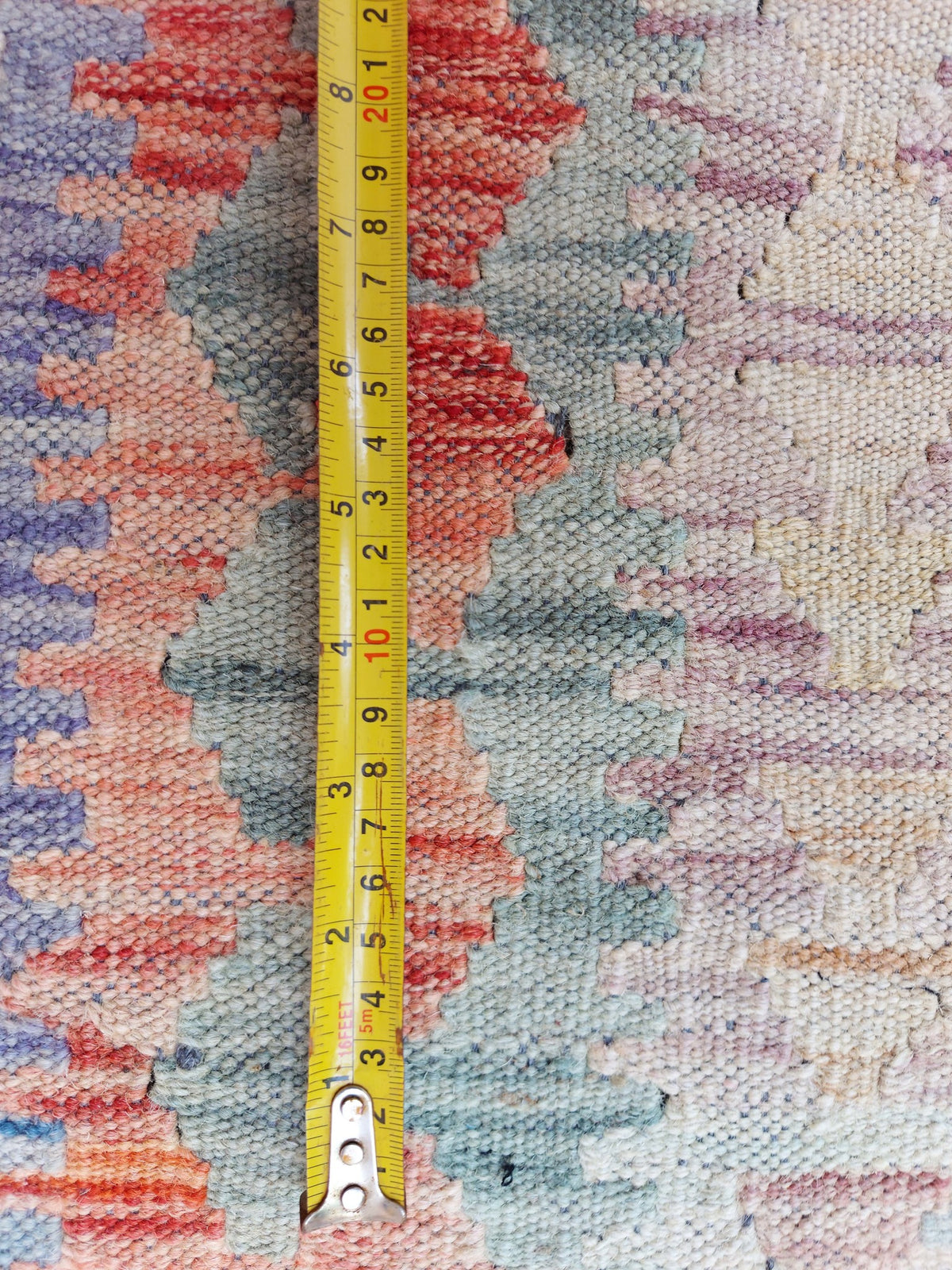 Large Teal Diamond Medallion Kilim Rug, 367 × 270 cm — view 7