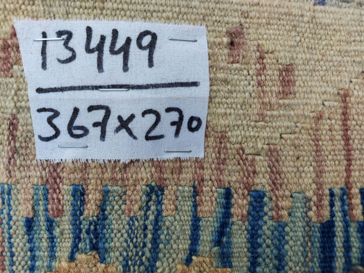 Large Teal Diamond Medallion Kilim Rug, 367 × 270 cm — view 8