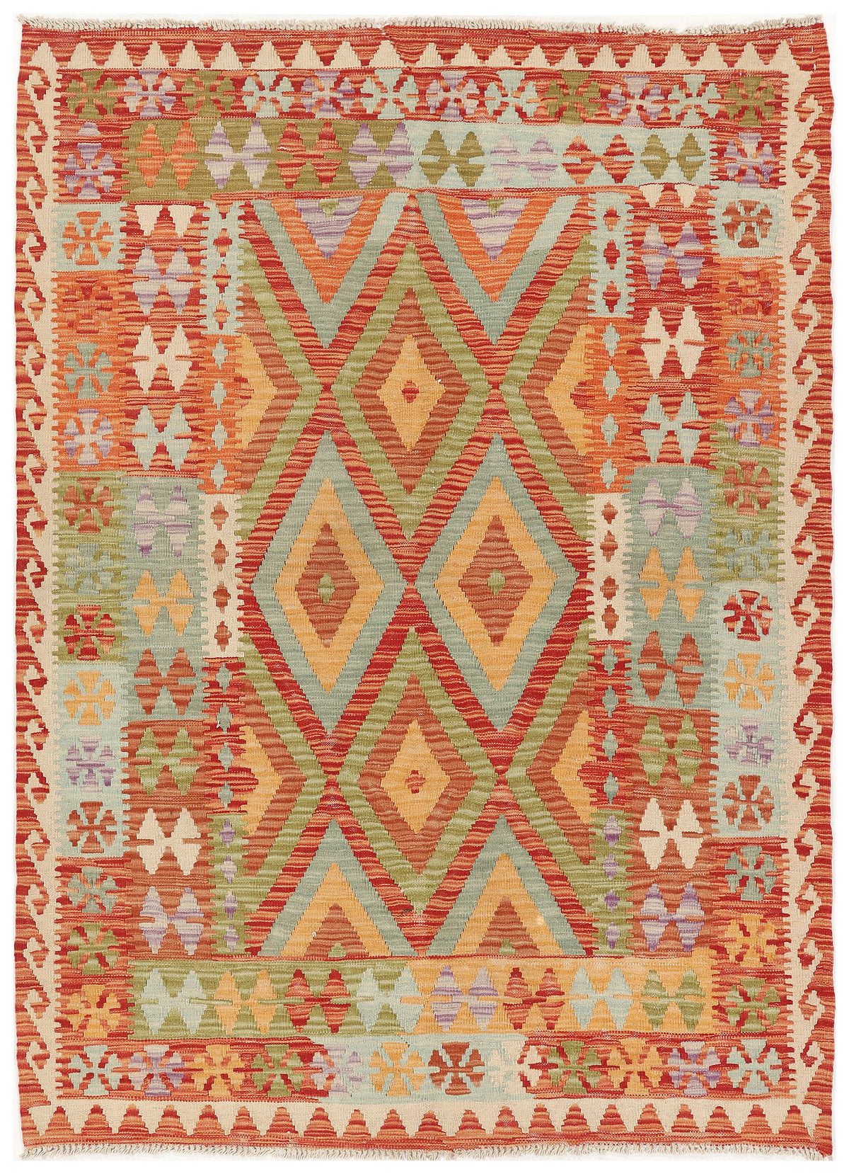 Red and Green Diamond Kilim Rug, 177 × 127 cm — view 1