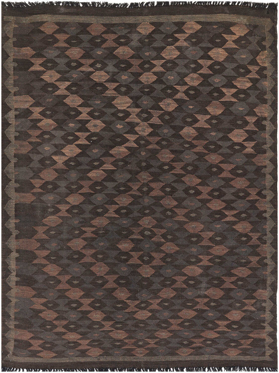 Dark Diagonal Diamond Kilim Rug, 185 × 138 cm — view 1