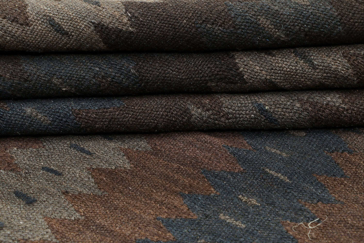 Brown Narrow Stripe Kilim Rug, 197 × 149 cm — view 6