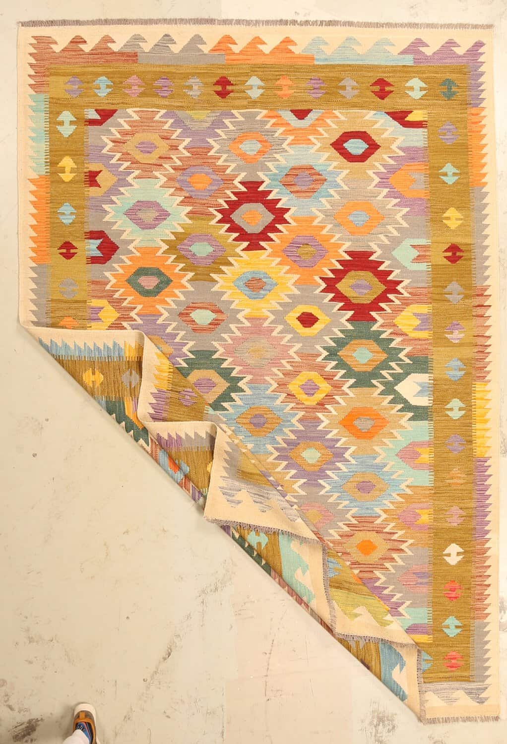 Kilim Rug with Ochre Border, 290 × 196 cm — view 2