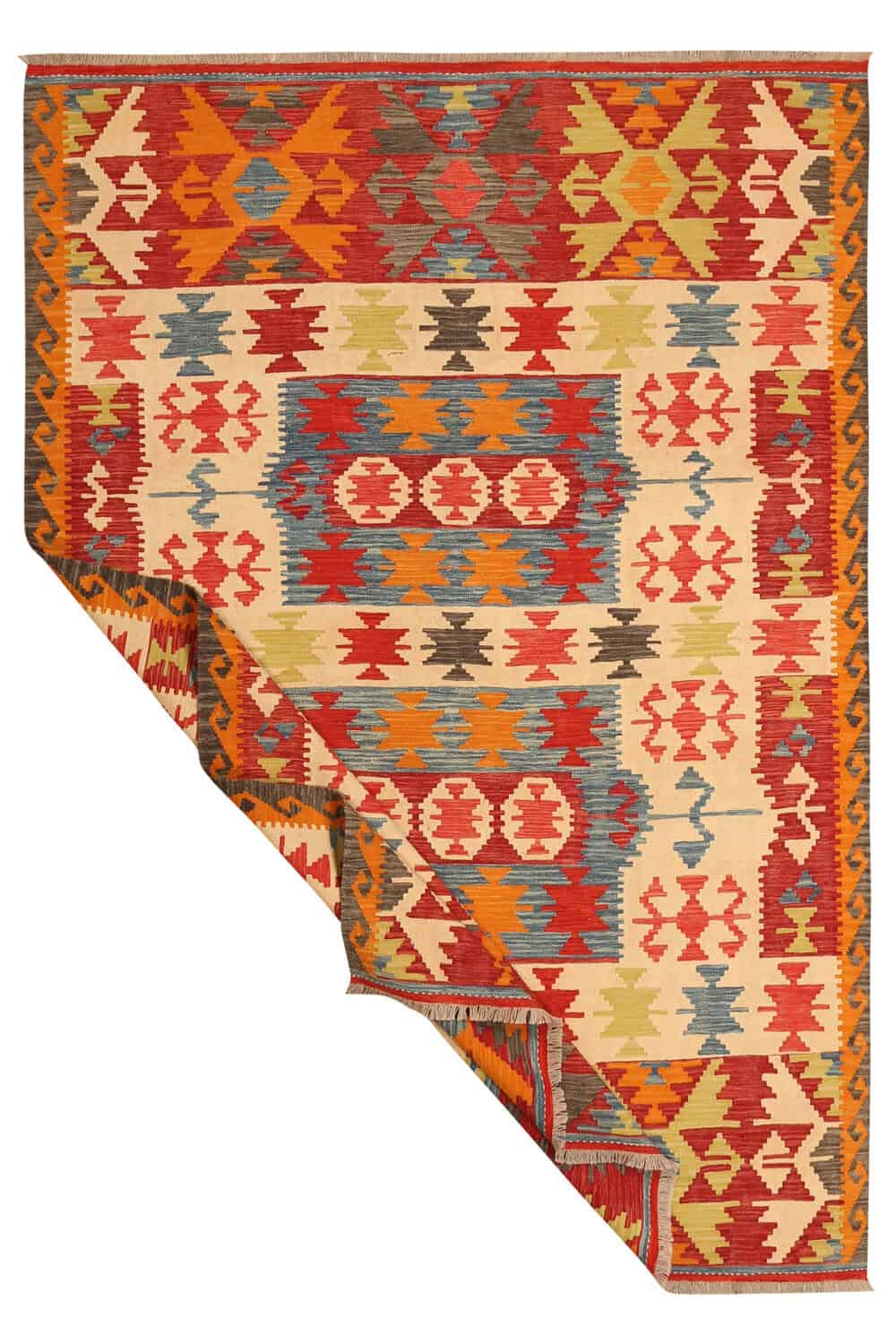 Red and Cream Medallion Kilim Rug, 295 × 204 cm — view 3