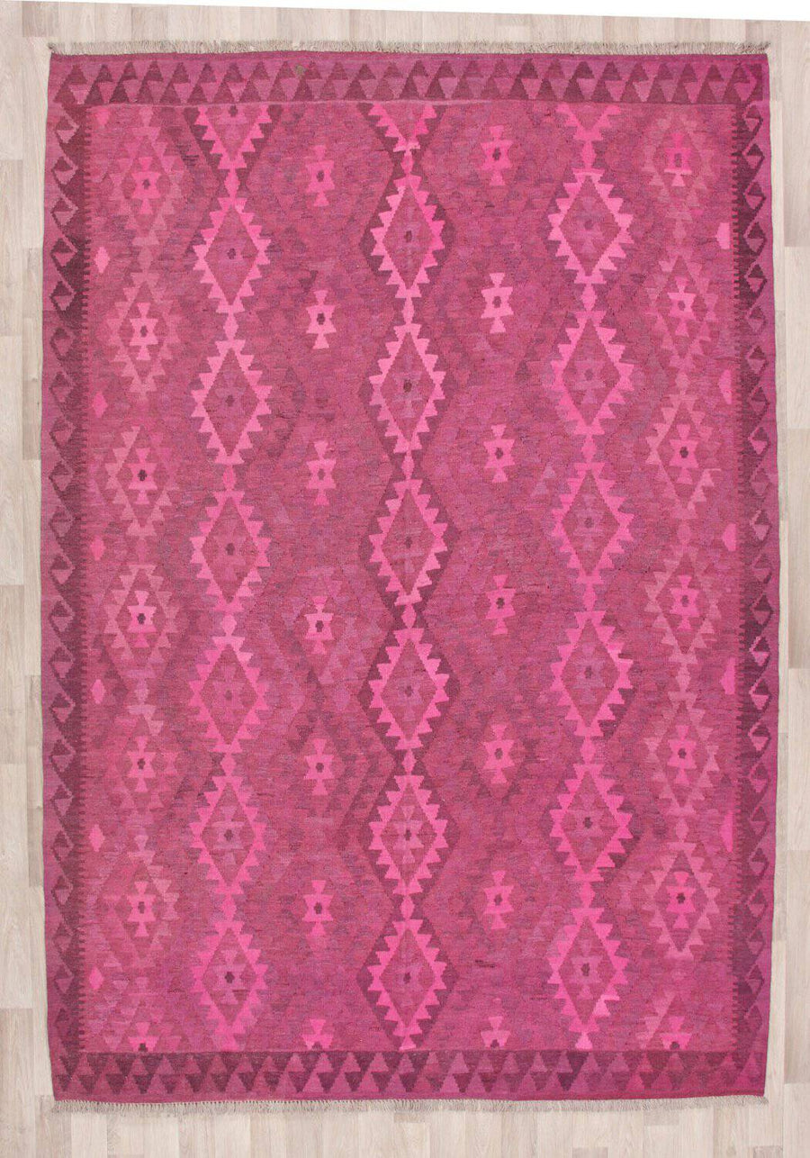 Bright Pink Fine Diamond Kilim Rug, 298 × 200 cm — view 1