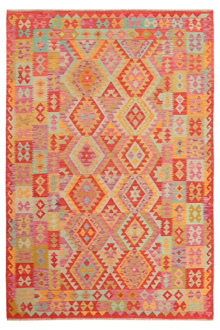 Colorful Diamond and Panel Kilim Rug, 298 × 201 cm — view 1