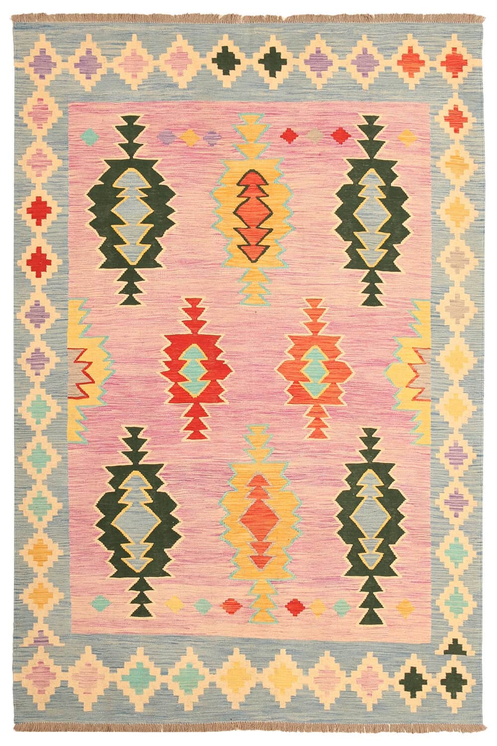 Pink Geometric Kilim Rug, 299 × 196 cm — full view