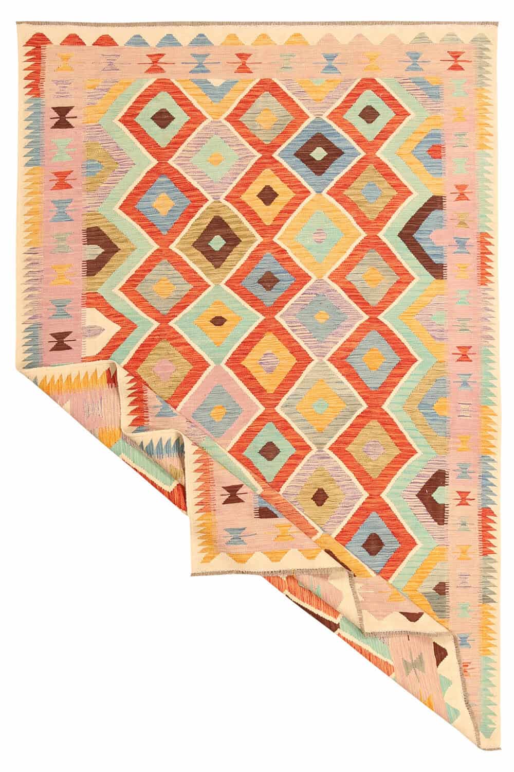 Pastel Kilim Rug with Large Diamonds, 299 × 196 cm — view 2