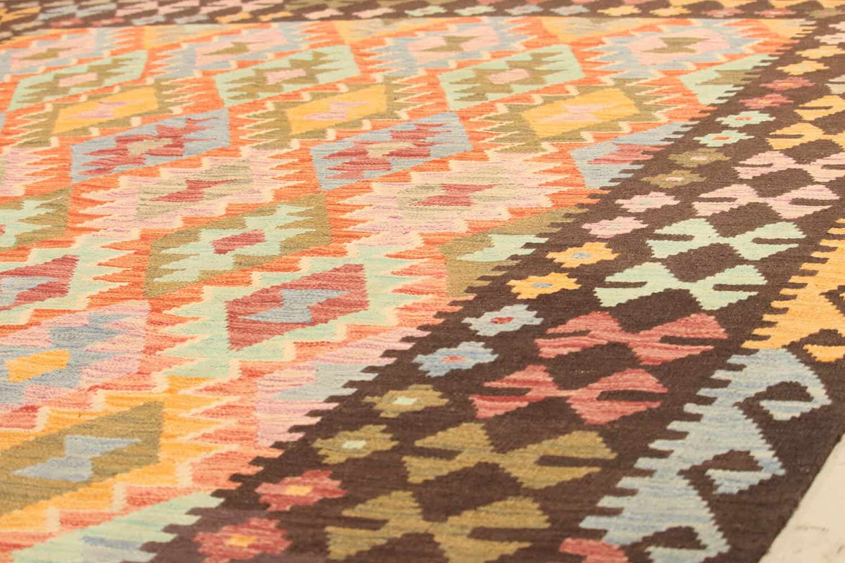 Colorful Kilim Rug with Brown Border, 299 × 206 cm — view 4