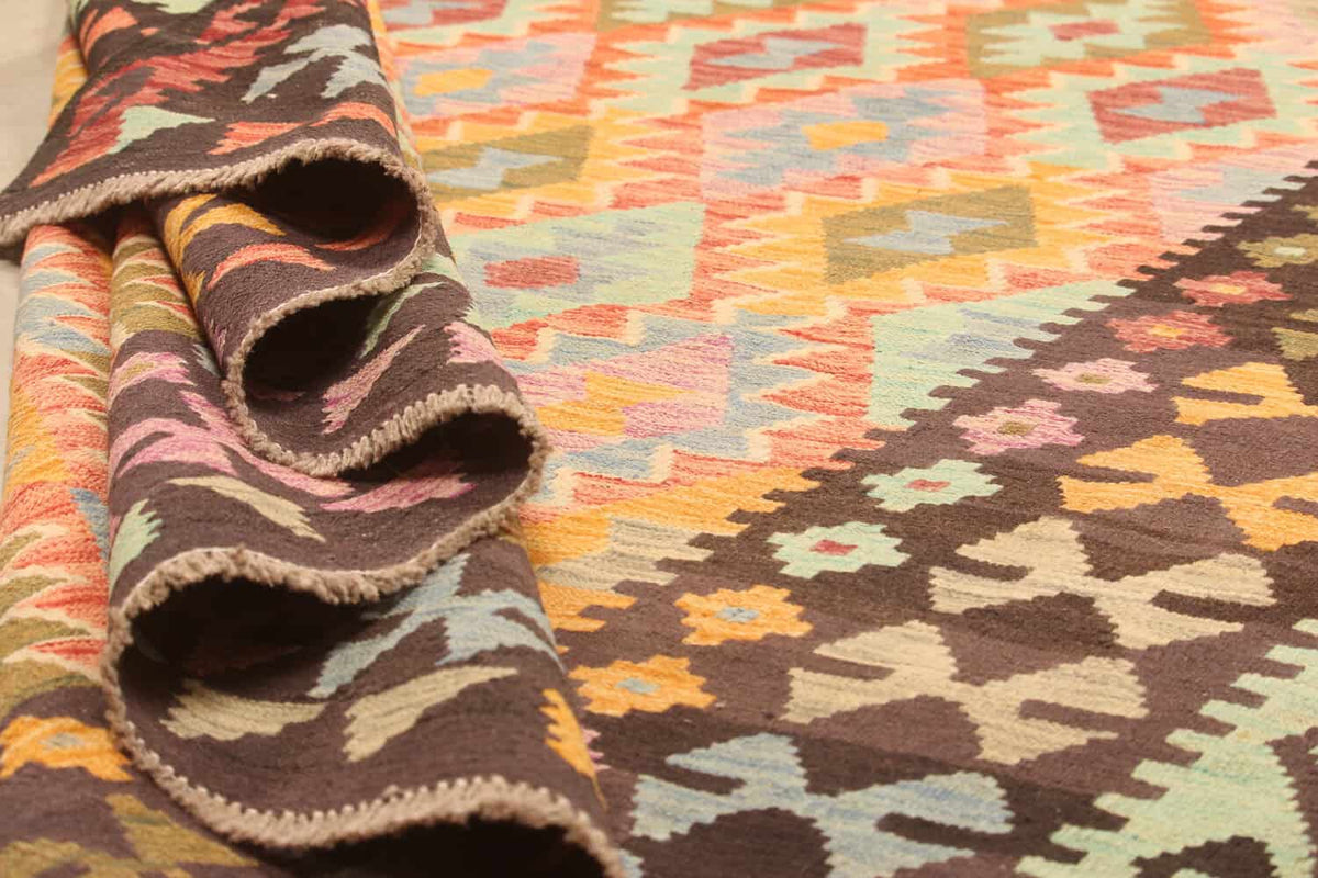 Colorful Kilim Rug with Brown Border, 299 × 206 cm — view 5