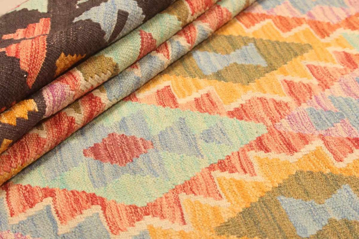 Colorful Kilim Rug with Brown Border, 299 × 206 cm — view 6