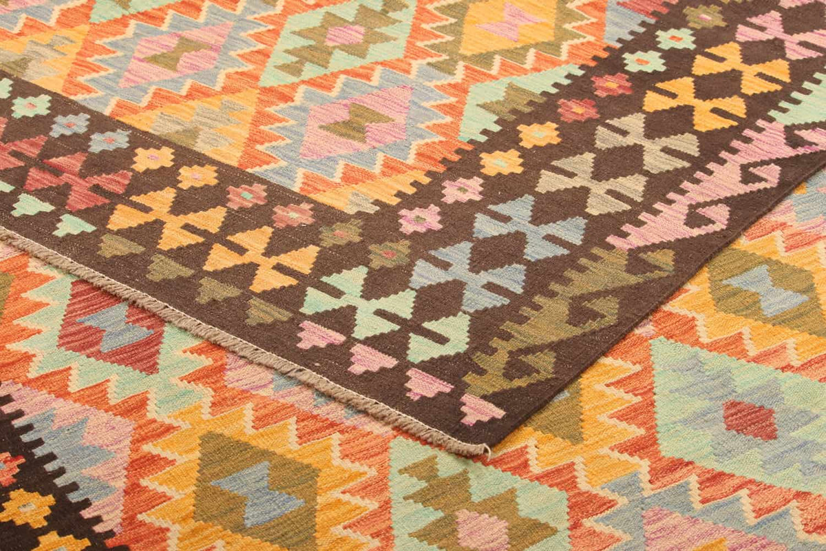Colorful Kilim Rug with Brown Border, 299 × 206 cm — view 8