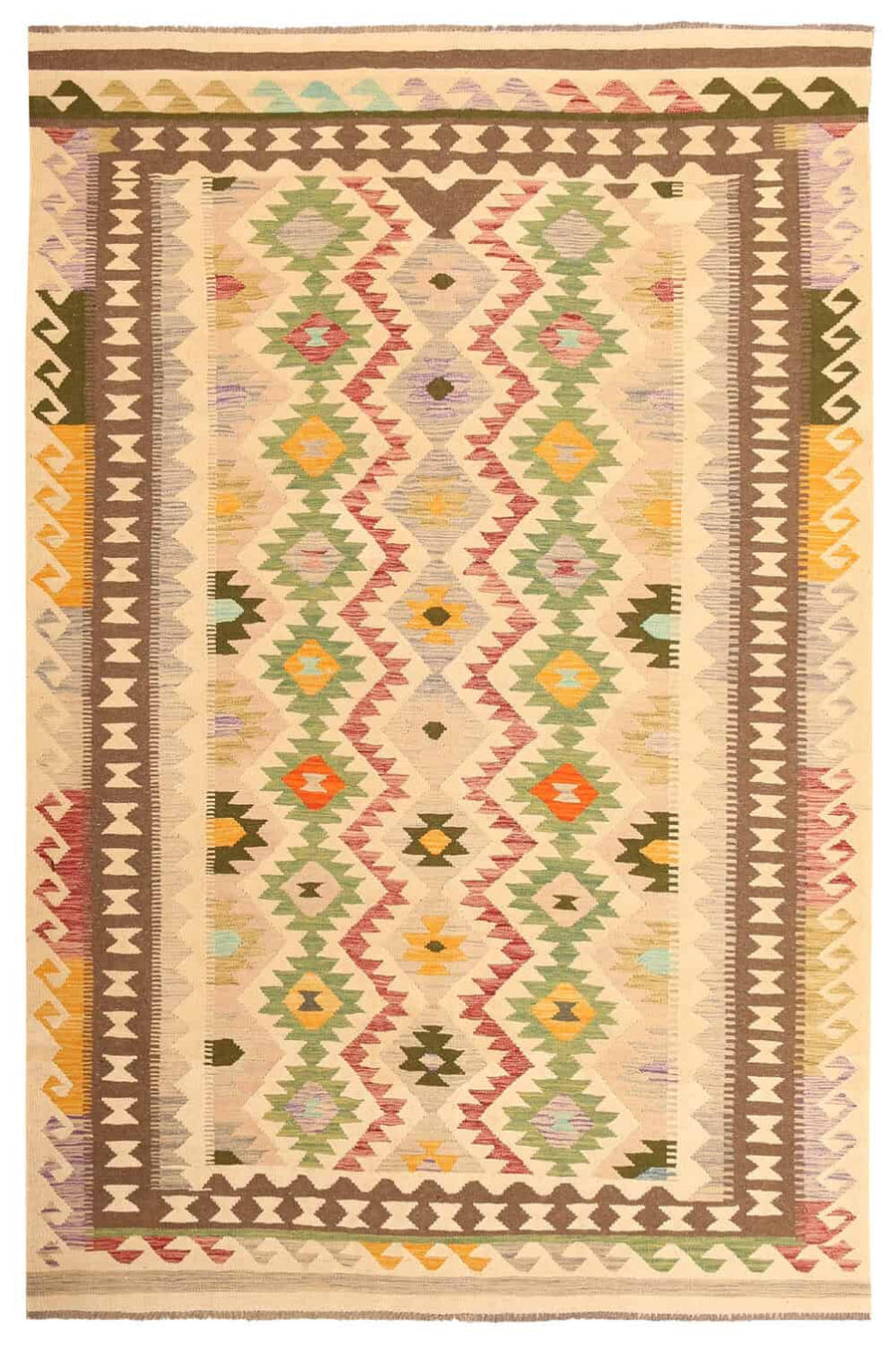 Cream Kilim Rug with Diamond Rows, 300 × 195 cm — full view