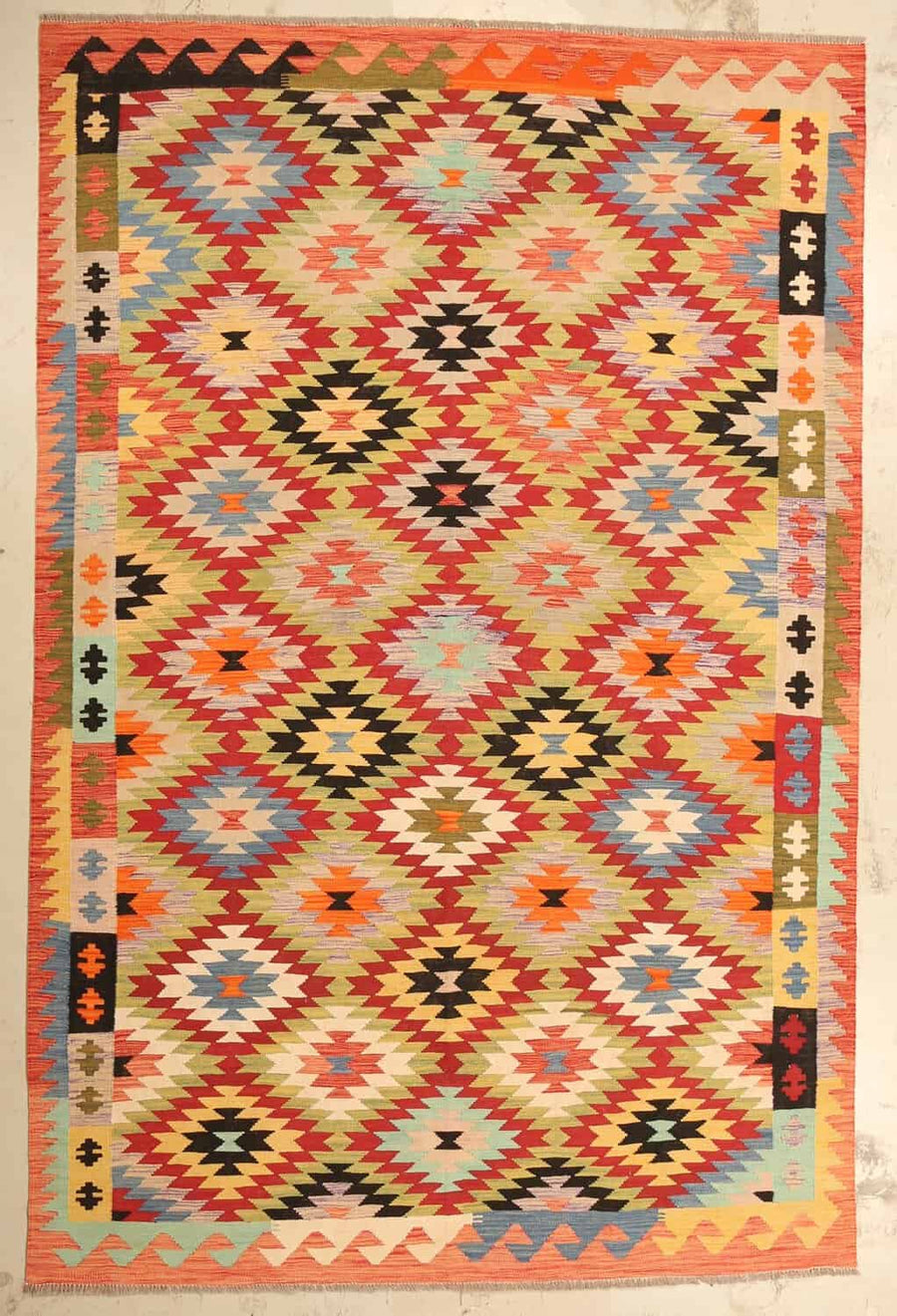 Red Outlined Diamond Kilim Rug, 300 × 195 cm — view 1