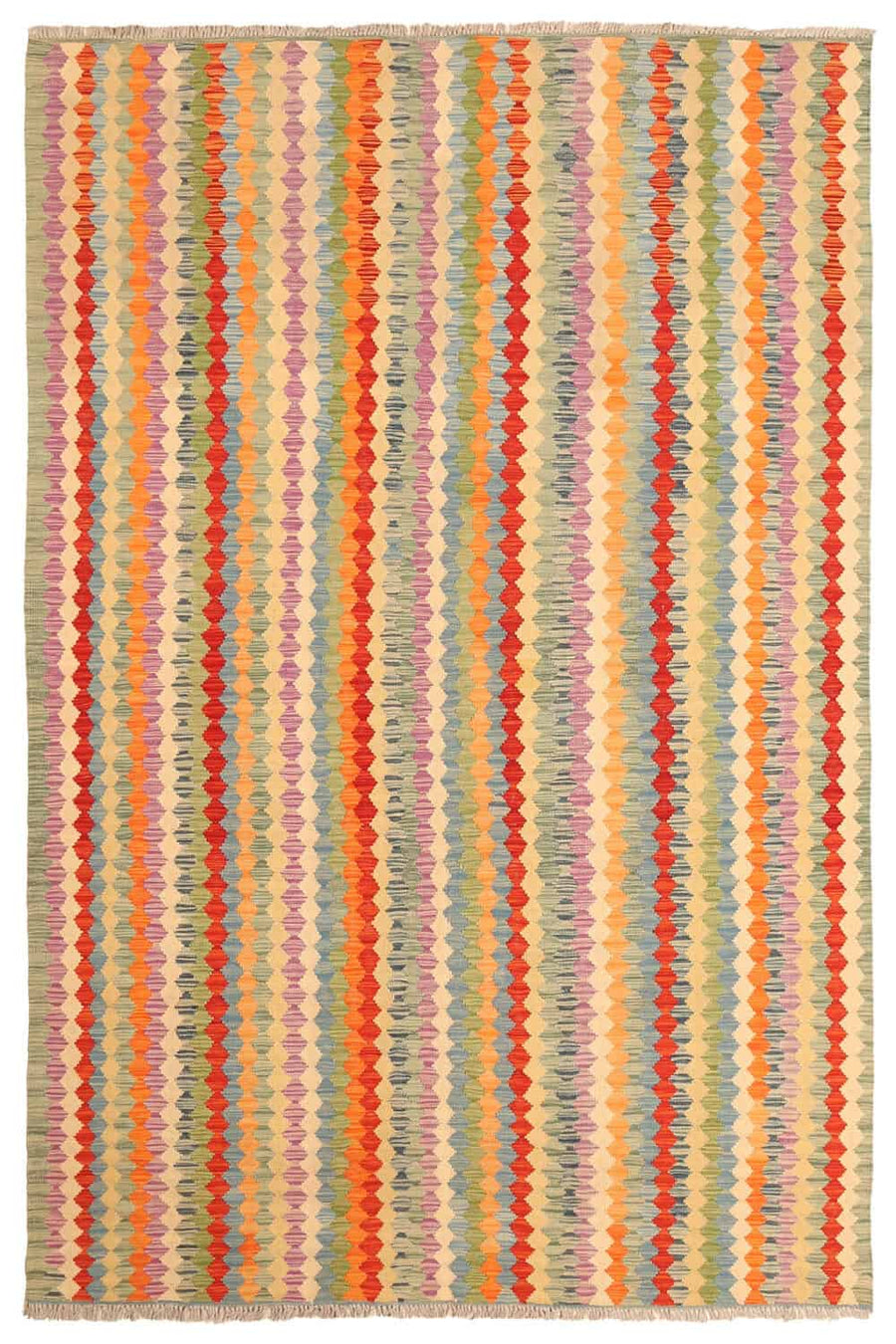 Red and Yellow Striped Kilim Rug, 300 × 199 cm — full view