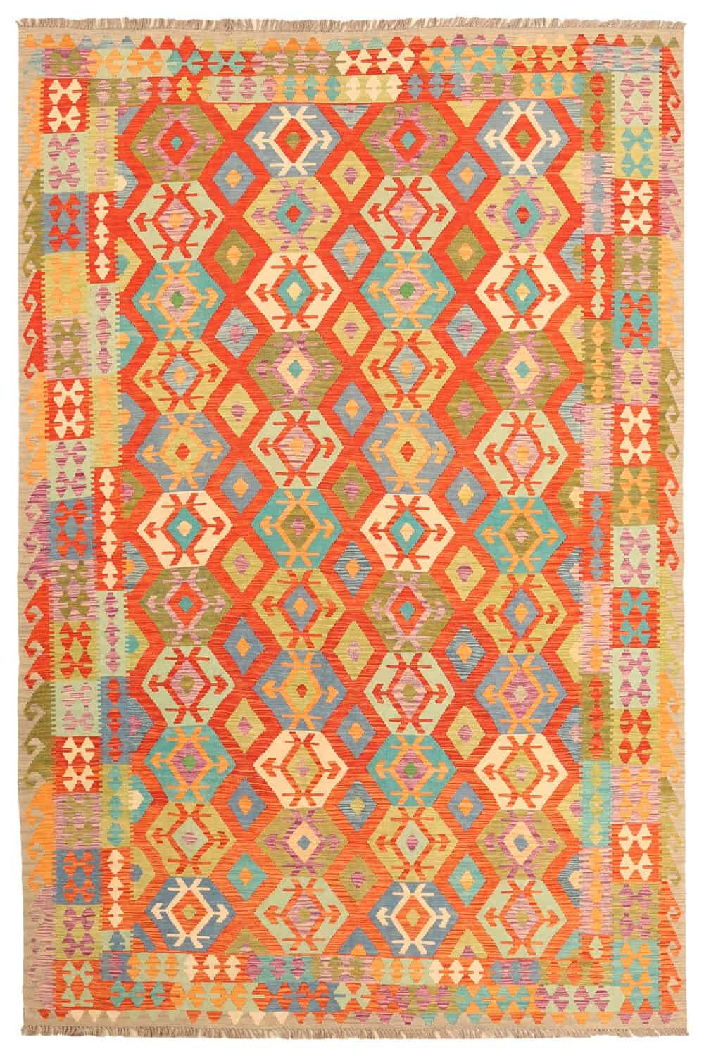 Multicolor Diamond Lattice Kilim Rug, 301 × 201 cm — full view