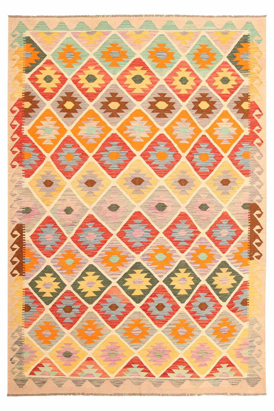 Light Ground Colorful Diamond Kilim Rug, 302 × 202 cm — view 1
