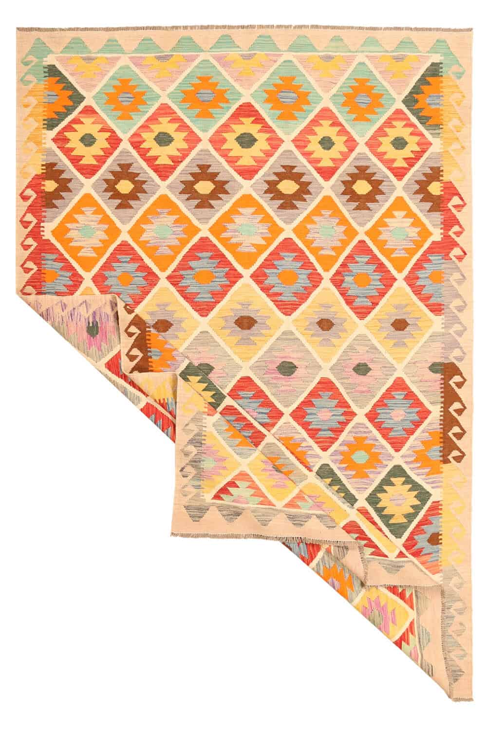 Light Ground Colorful Diamond Kilim Rug, 302 × 202 cm — view 2