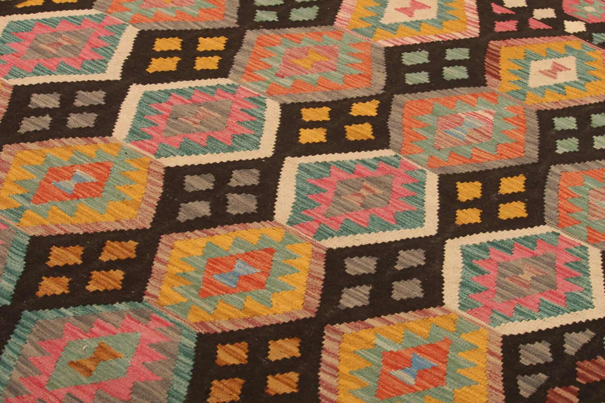 Black Ground Colorful Diamond Kilim Rug, 303 × 204 cm — view 3