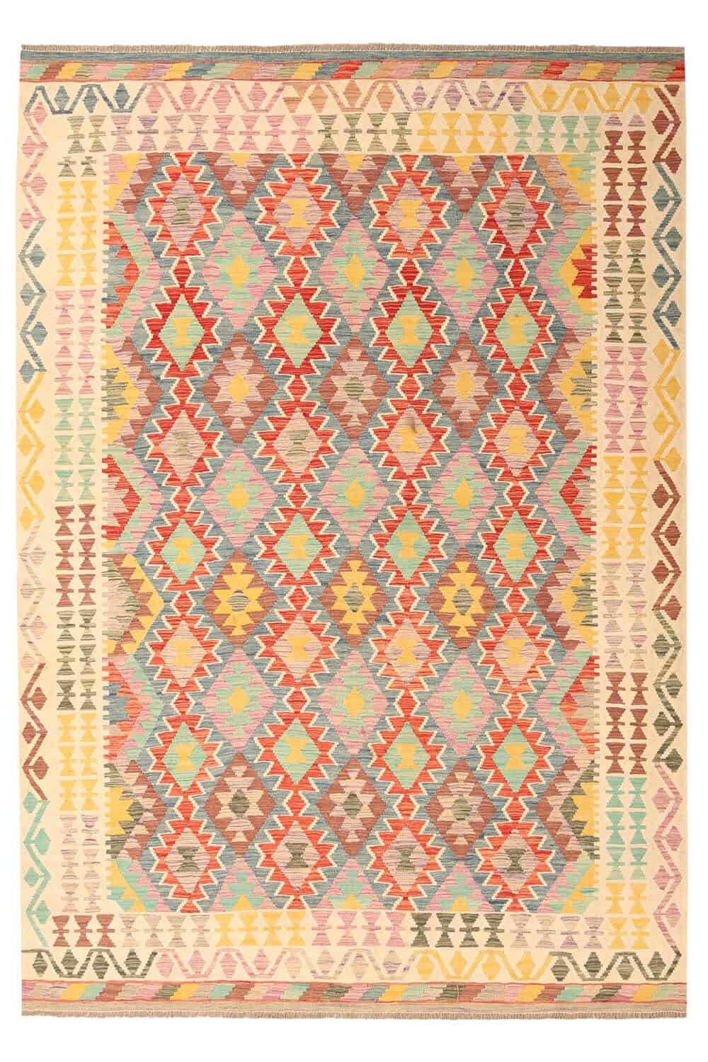 Fine Multicolor Diamond Kilim Rug, 304 × 209 cm — view 1